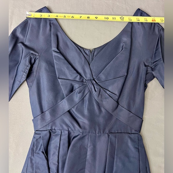 VTG 50/60s Navy Blue Cocktail Dress W/ Lining & Snap Bow On The Back - Picture 9 of 11